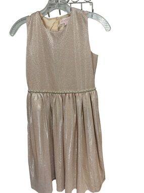 Biscotti Girls Size 12 Sleeveless Gold Toned Metallic Party Dress Jeweled Waist